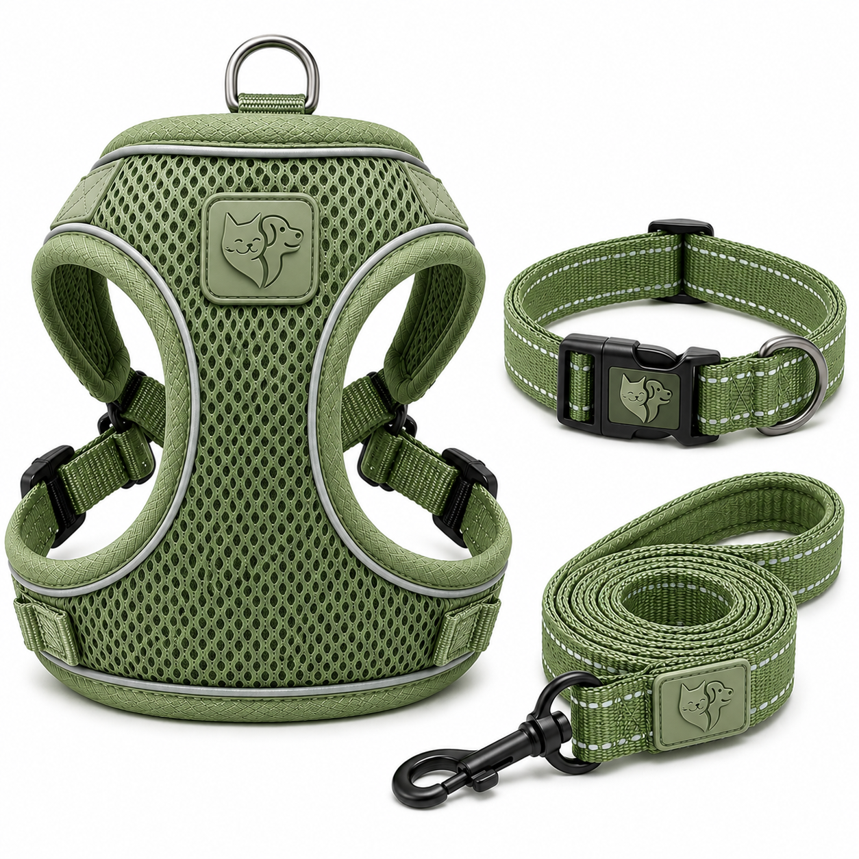 Premium Breathable Dog Vest Harness Set with Matching Collar & Lead