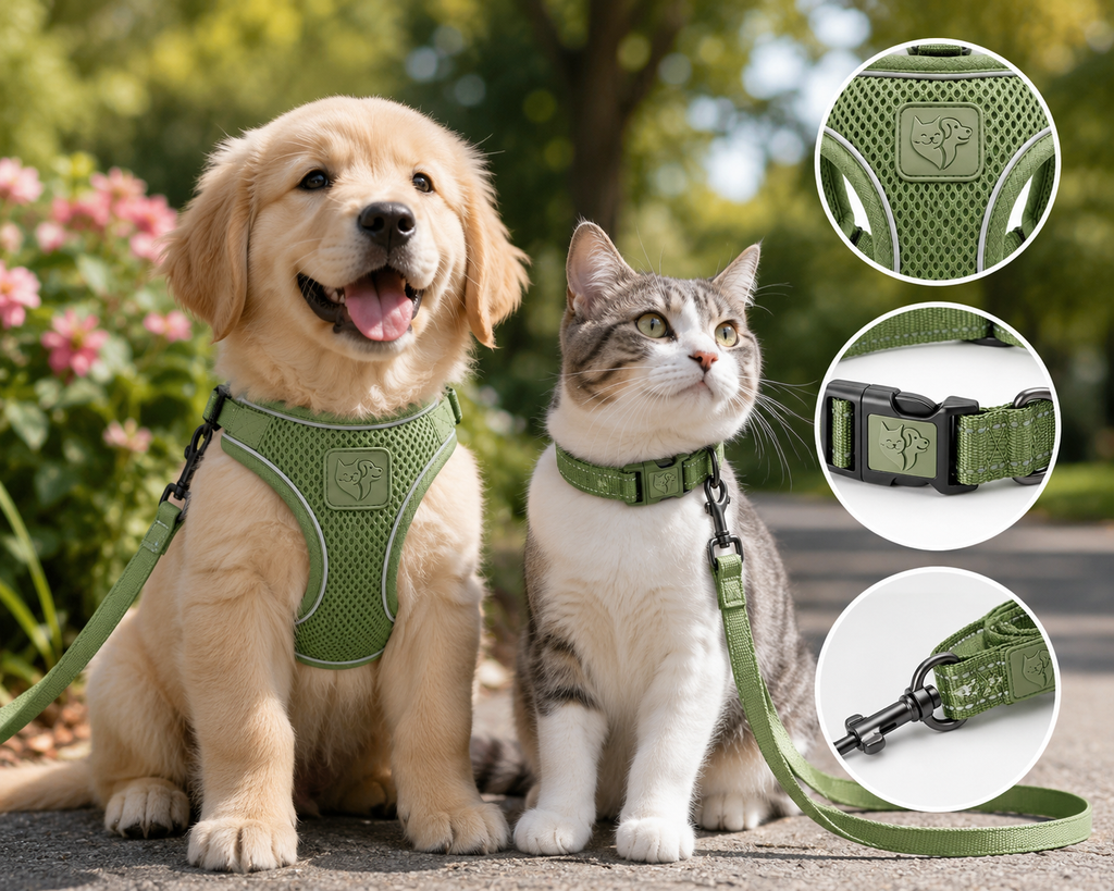 Premium Breathable Dog Vest Harness Set with Matching Collar & Lead