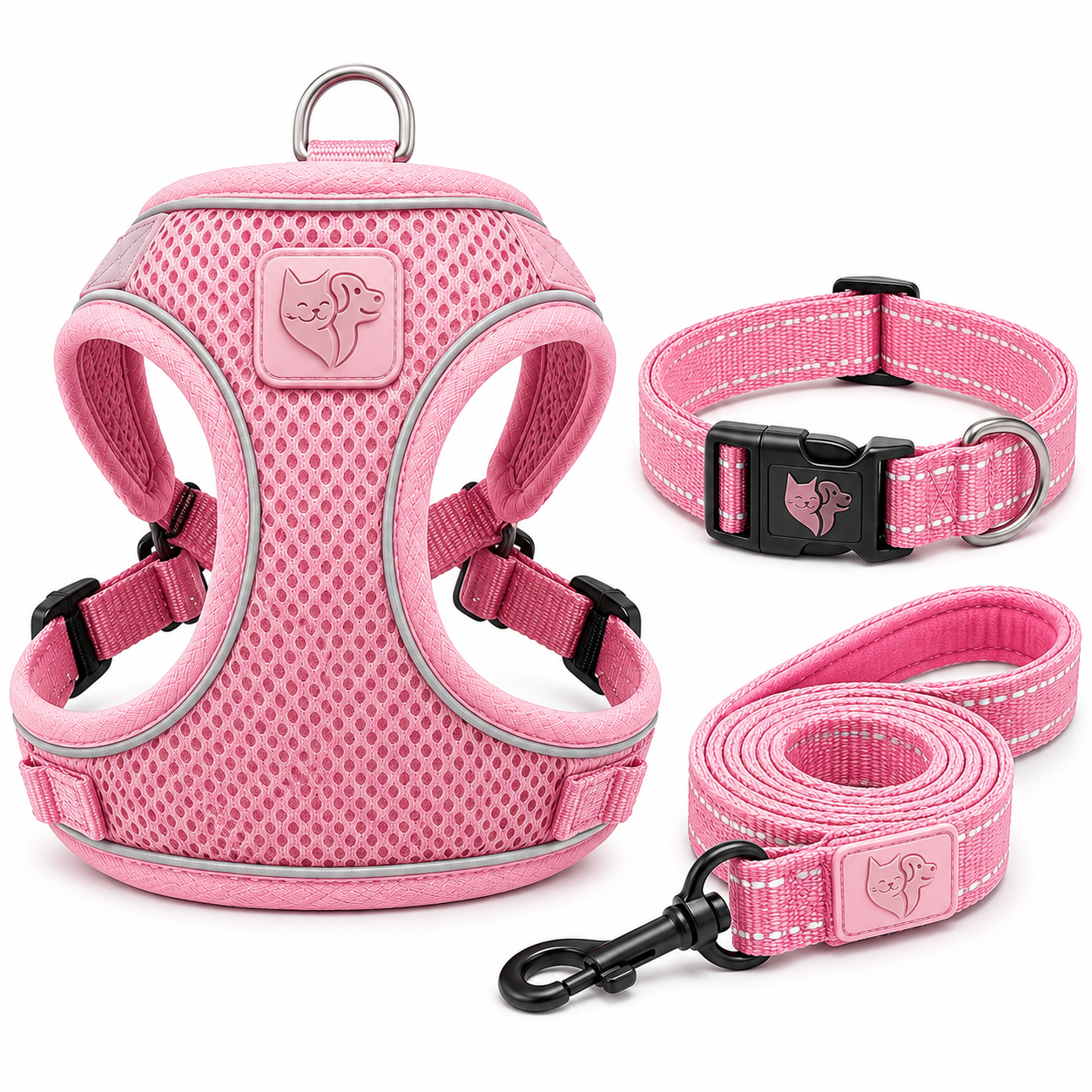 Premium Breathable Dog Vest Harness Set with Matching Collar & Lead