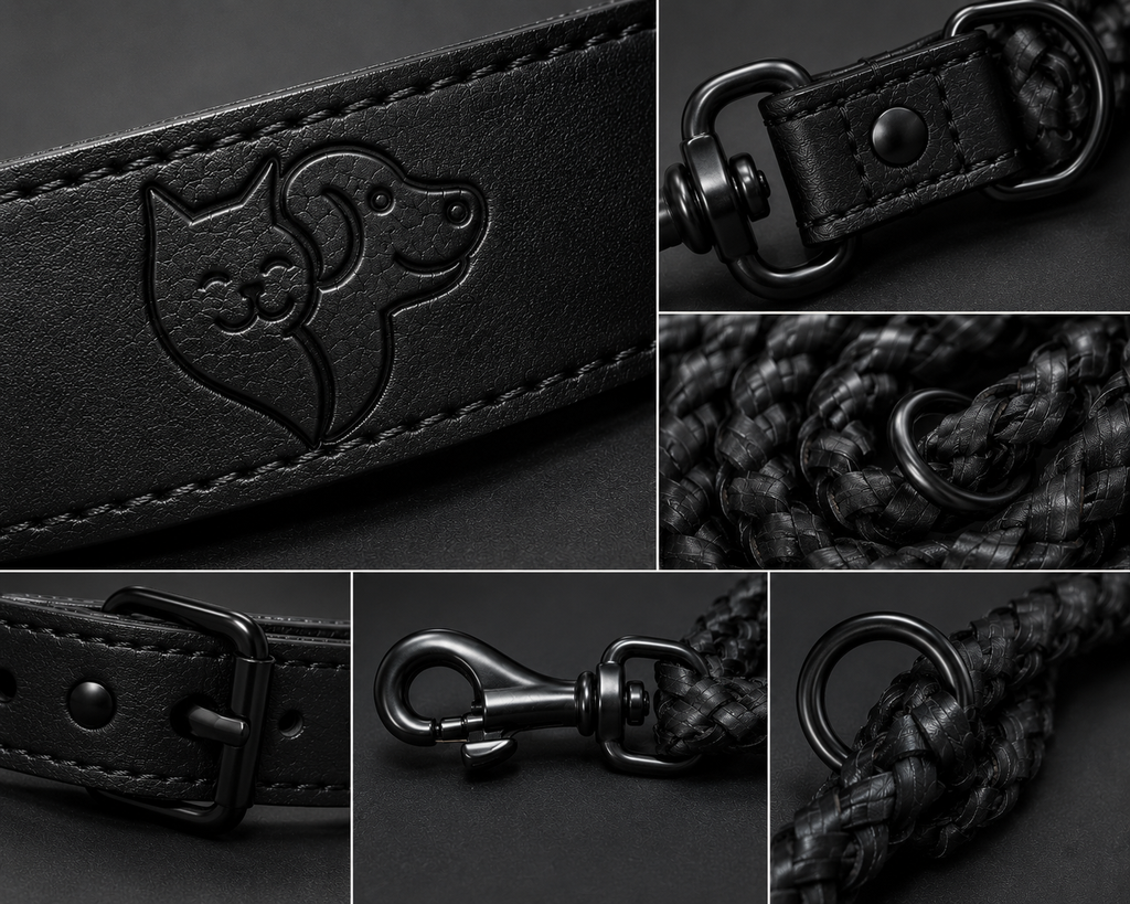 Genuine Leather Dog Collar & Leash Set – Braided Heavy Duty Lead