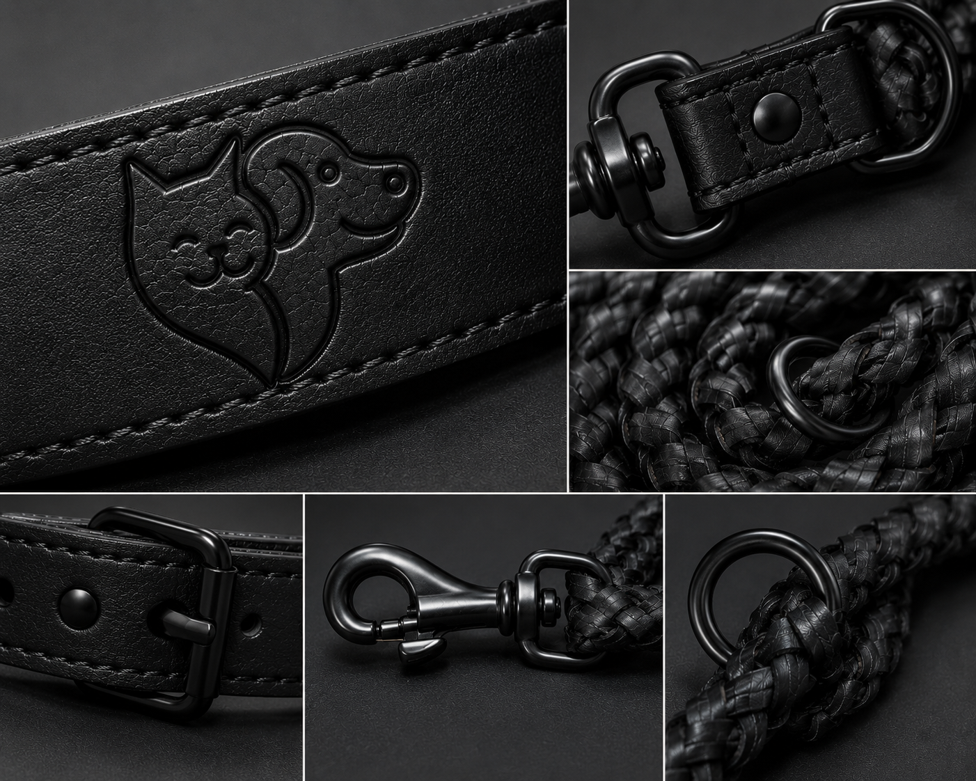 Genuine Leather Dog Collar & Leash Set – Braided Heavy Duty Lead