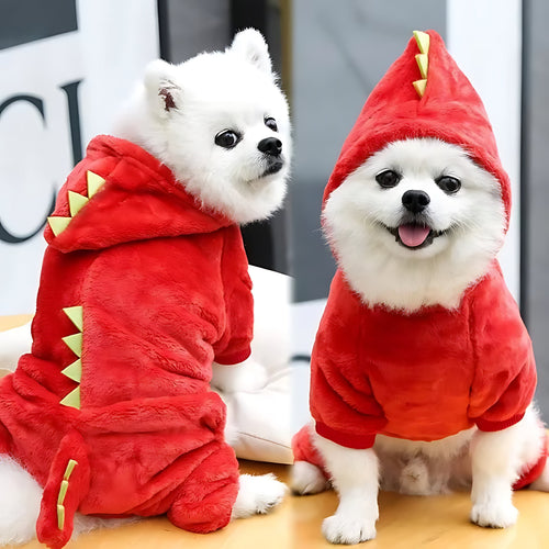 Dinosaur Style Dog Hoodie – Warm Fleece Winter Jacket for Small Dogs
