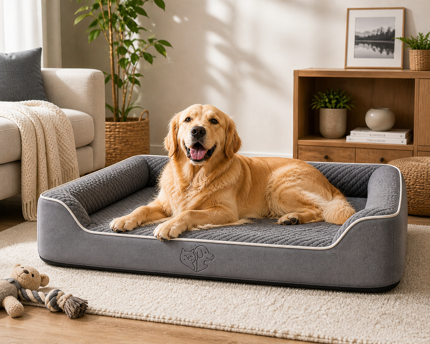 Premium Orthopaedic Memory Foam Dog Bed – Anti-Slip Base & Washable Cover (Large 90cm)