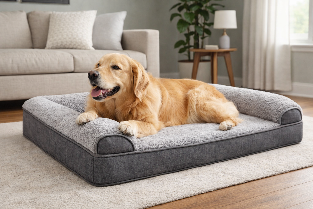 Orthopedic Memory Foam Dog Bed – Washable Cover, Non-Slip Base