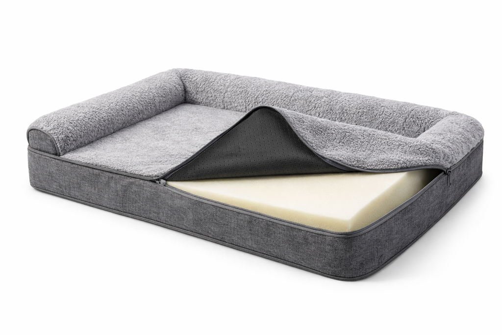 Orthopedic Memory Foam Dog Bed – Washable Cover, Non-Slip Base