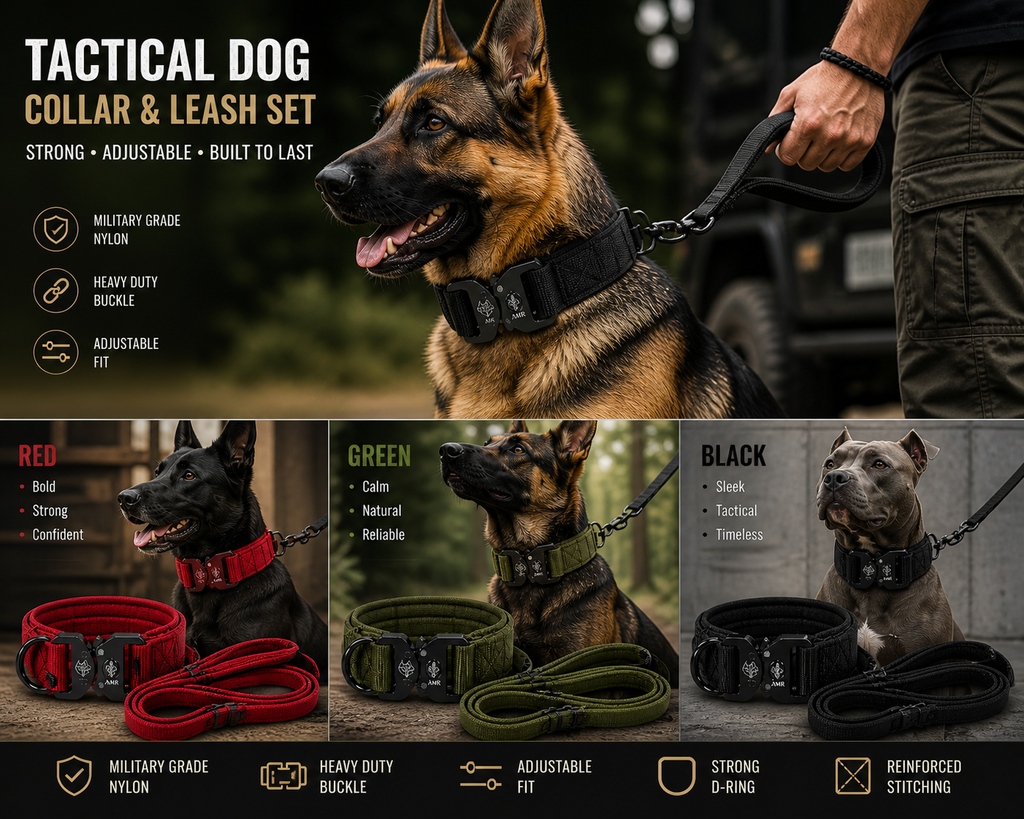 Premium Tactical Dog Collar & Leash Set – Military Style, Strong & Adjustable Nylon